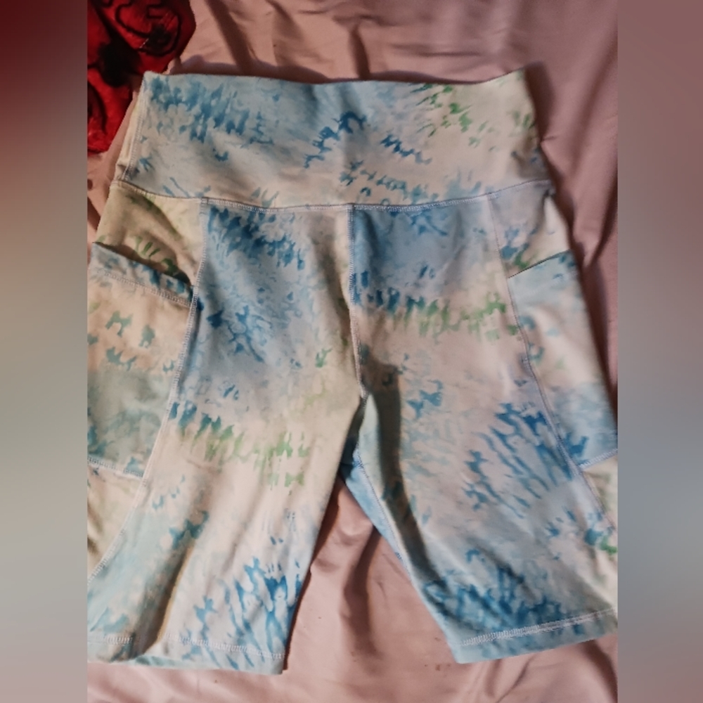 Blue tye-dye spandex shorts